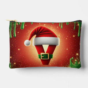 Pochette À Accessoires Monogramme de Noël personnalisé V avec chapeau de