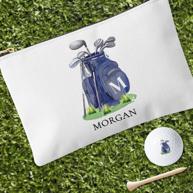 Pochette À Accessoires Monogramme de nom bleu marine de golf (Navy Blue Monogram Name Golf Accessory Pouch)