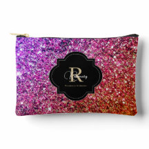 Monogramme de nom scintillant doré rose violet