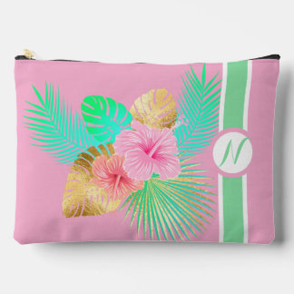 Pochette À Accessoires Monogramme de plage tropicale rose