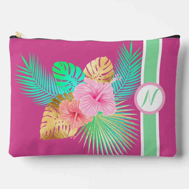 Pochette À Accessoires Monogramme de plage tropicale rose  (Recto)