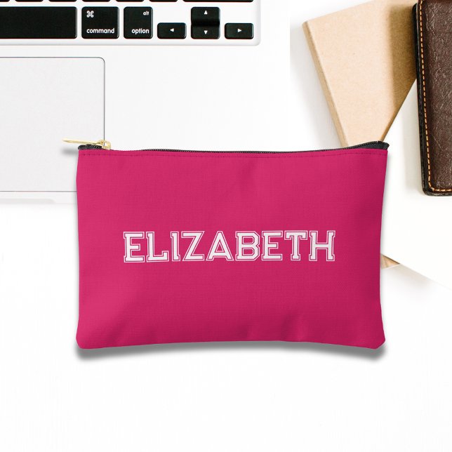 Pochette À Accessoires monogramme de police Hot Pink University (Créateur téléchargé)