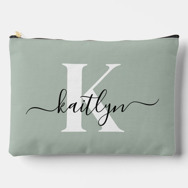Pochette À Accessoires Monogramme de style moderne vert sauge (Recto)