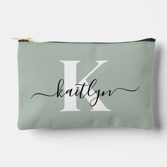 Pochette À Accessoires Monogramme de style moderne vert sauge (Recto)