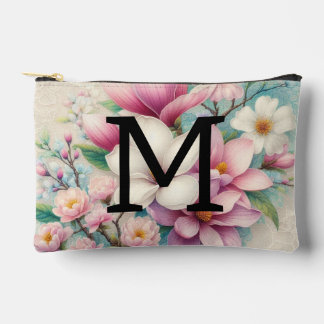 Pochette À Accessoires Monogramme dentelle rose violet fleurs de magnolia