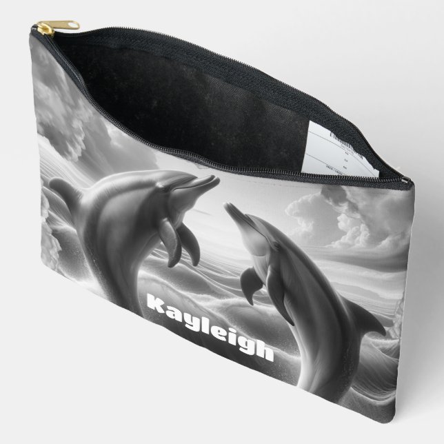 Pochette À Accessoires Monogramme Dolphins noir et blanc Océan | (Ouvrir)