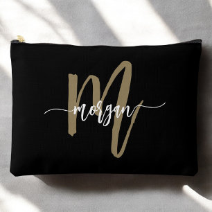 Pochette À Accessoires Monogramme d'or noir Nom Script de la fille