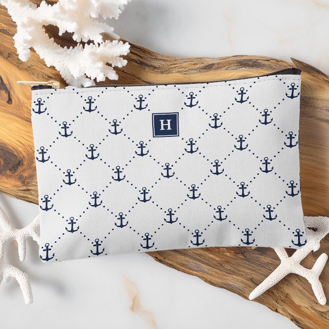 Pochette À Accessoires Monogramme du Motif d'Ancres nautiques (Créateur téléchargé)