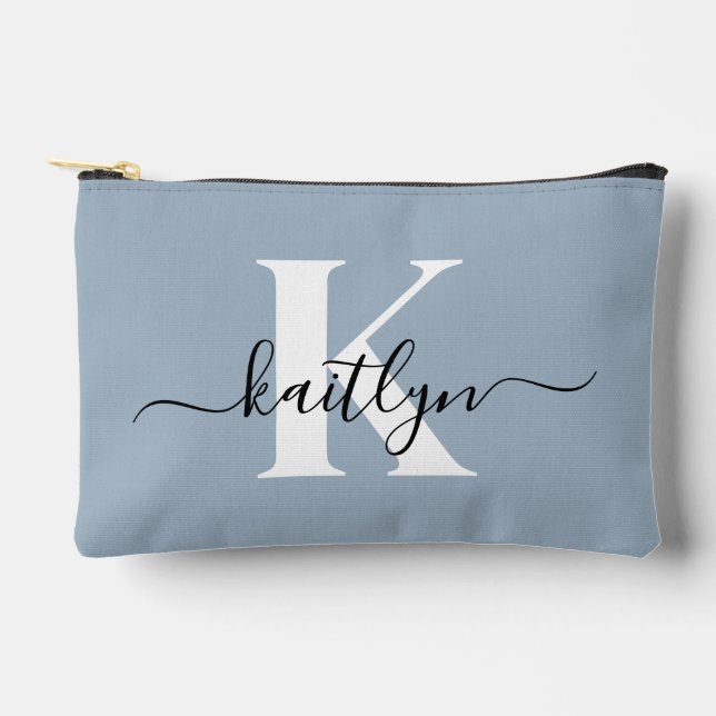 Pochette À Accessoires Monogramme élégant en bleu poussiéreux (Recto)