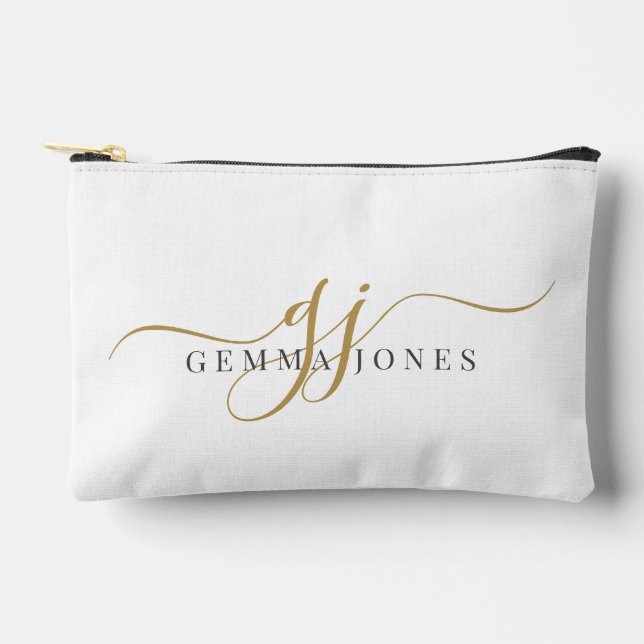 Pochette À Accessoires Monogramme élégant en écriture dorée (Recto)