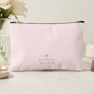 Pochette À Accessoires Monogramme Élégant Minimal Rose Pâle et Or