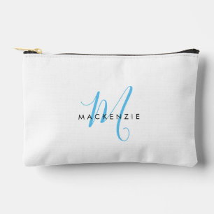 Pochette À Accessoires Monogramme élégant moderne blanc ciel bleu script