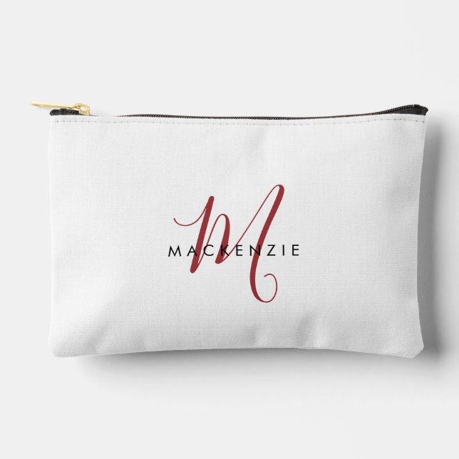 Pochette À Accessoires Monogramme élégant moderne blanc rouge script (Recto)
