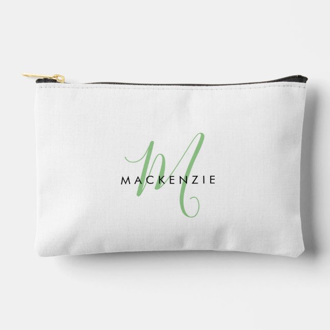 Pochette À Accessoires Monogramme élégant moderne blanc vert écriture (Recto)