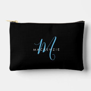 Pochette À Accessoires Monogramme élégant moderne noir bleu ciel écriture