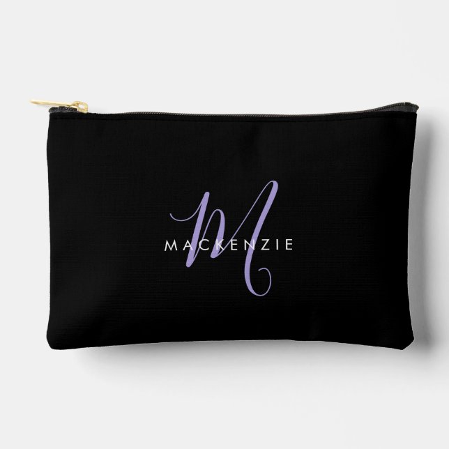 Pochette À Accessoires Monogramme élégant moderne noir lavande écriture (Recto)