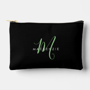 Pochette À Accessoires Monogramme élégant moderne noir vert écriture