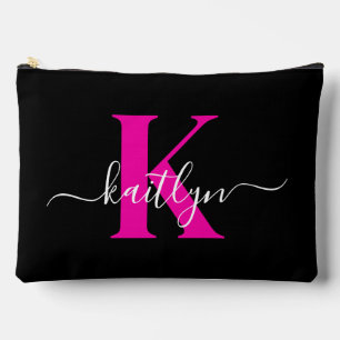 Pochette À Accessoires Monogramme élégant noir rose vif écriture