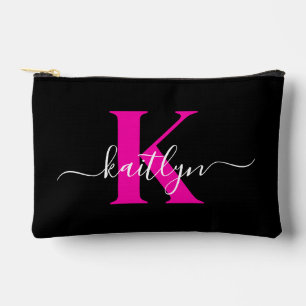 Pochette À Accessoires Monogramme élégant noir rose vif écriture