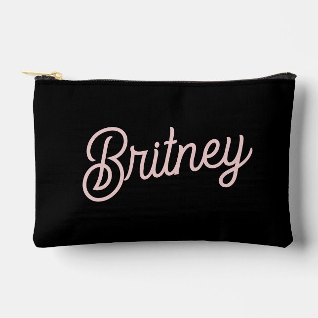 Pochette À Accessoires Monogramme et nom rose pâle moderne (Recto)