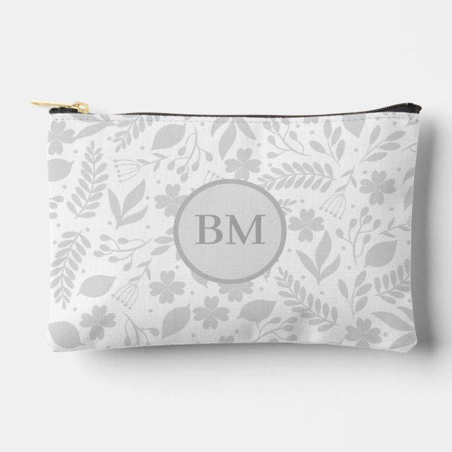 Pochette À Accessoires Monogramme Feuille gris et blanc argenté (Recto)