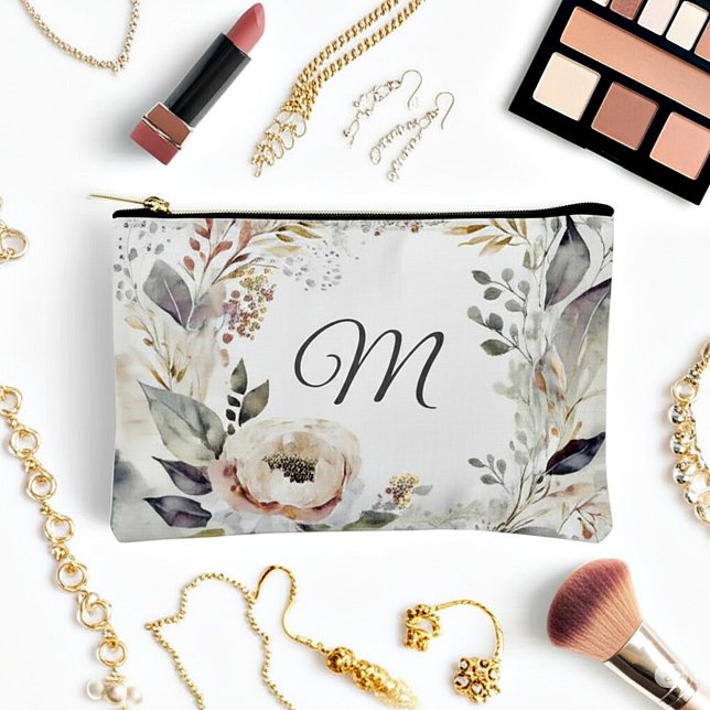 Pochette À Accessoires Monogramme floral aquarelle (Créateur téléchargé)