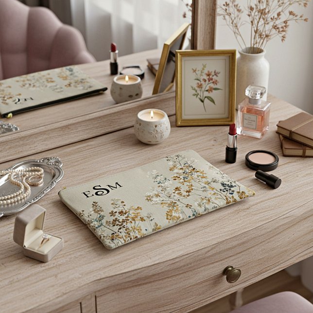 Pochette À Accessoires Monogramme floral de prairie ambre (Créateur téléchargé)