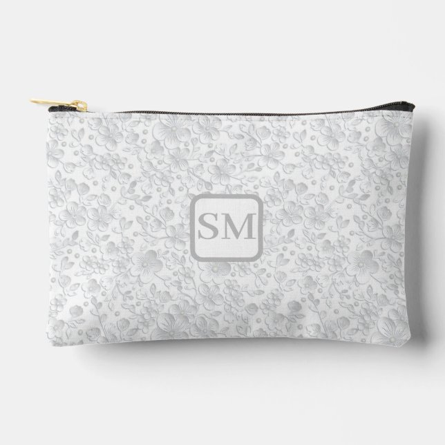 Pochette À Accessoires Monogramme floral gris-blanc doux (Recto)
