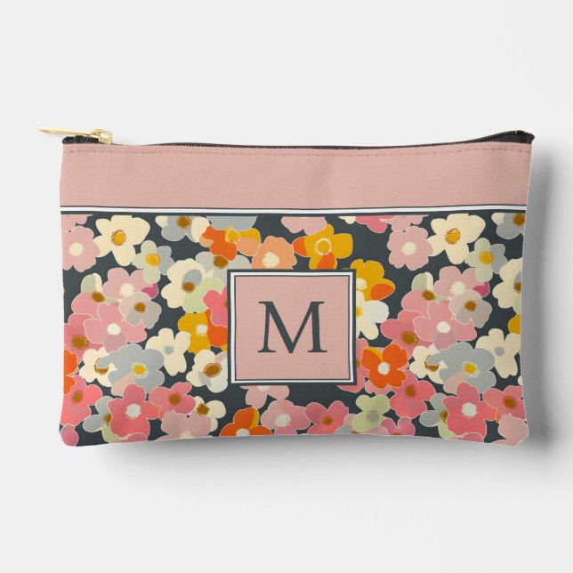 Pochette À Accessoires Monogramme floral rose moderne initial (Recto)