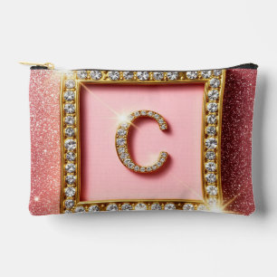 Pochette À Accessoires Monogramme initial C diamant pailleté rose cadre o