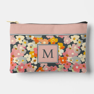 Pochette À Accessoires Monogramme Initial Floral Rose Moderne