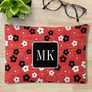 Pochette À Accessoires Monogramme Initiales Fleur de Cerisier Rouge Japon
