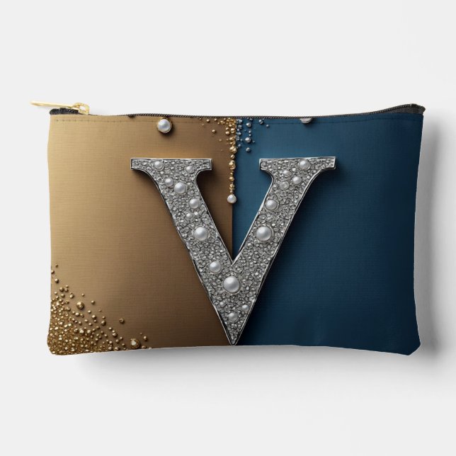 Pochette À Accessoires Monogramme Lettre V Avec Diamants Perles (Recto)