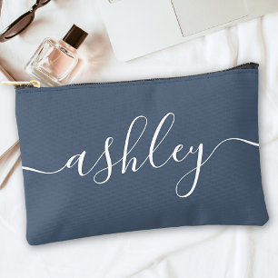 Pochette À Accessoires Monogramme Moderne Calligraphie Marine Bleu blanc
