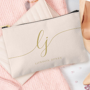 Pochette À Accessoires Monogramme Moderne Calligraphie Minimaliste Rose D