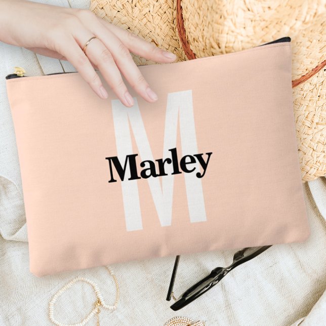 Pochette À Accessoires Monogramme Moderne Élégant Cute Bold Blush Rose Ch (Créateur téléchargé)