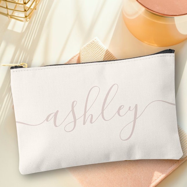 Pochette À Accessoires Monogramme moderne ivoire rose Script Calligraphie (Créateur téléchargé)
