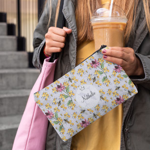 Pochette À Accessoires Monogramme moderne Lavender Queen Bee & Flowers