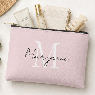 Pochette À Accessoires Monogramme Moderne Nom Rose Pâle