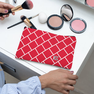 Pochette À Accessoires Monogramme, motif treillis élégant rouge et blanc