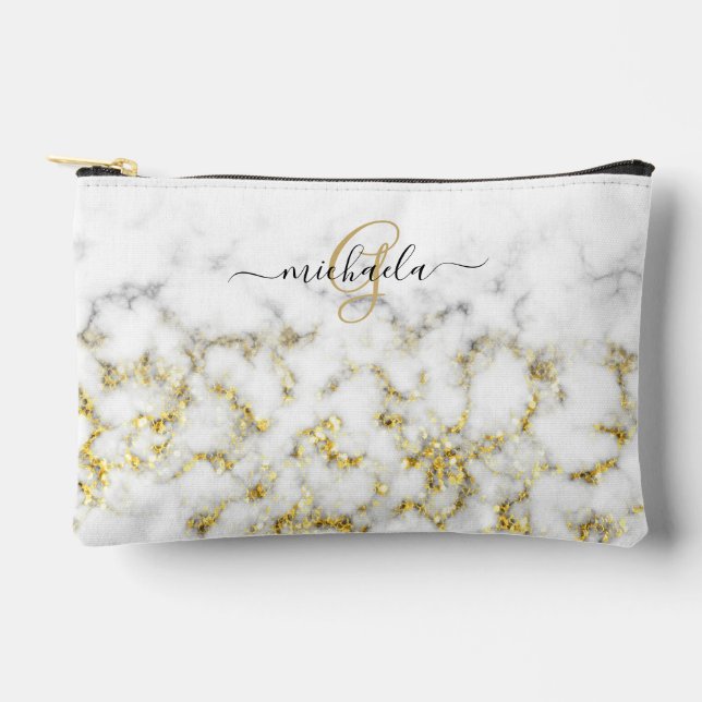 Pochette À Accessoires Monogramme noir blanc marbre or brillant (Recto)