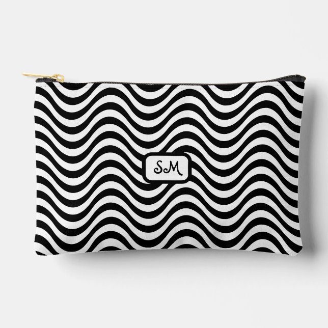 Pochette À Accessoires Monogramme Noir Blanc Wavy Stripes Psychedélique S (Recto)