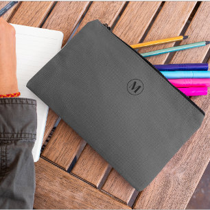 Pochette À Accessoires Monogramme noir gris personnalisé minimaliste Élég