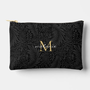 Pochette À Accessoires Monogramme Or Floral Noir Élégant