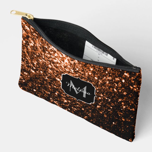 Pochette À Accessoires Monogramme pailleté de faux éclat brun bronze (Ouvrir)