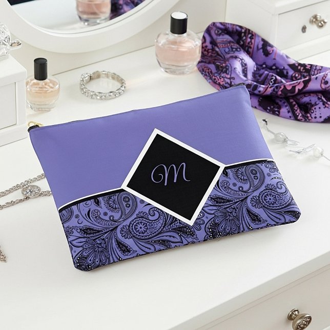 Pochette À Accessoires Monogramme paisley noir et péri (Créateur téléchargé)