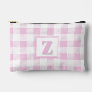 Pochette À Accessoires Monogramme personnalisable gingham rose blanc élég