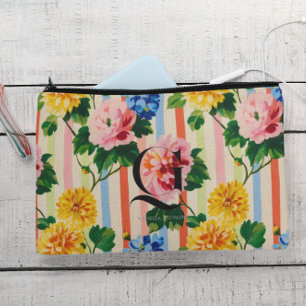 Pochette À Accessoires Monogramme personnalisé à rayures florales