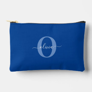 Pochette À Accessoires Monogramme personnalisé Nom du script Bleu Blanc