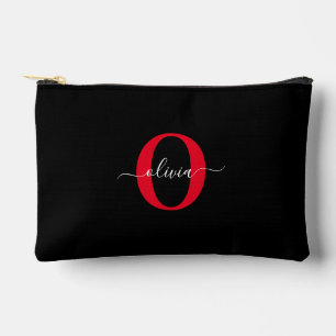 Pochette À Accessoires Monogramme personnalisé Nom du script Noir Blanc R
